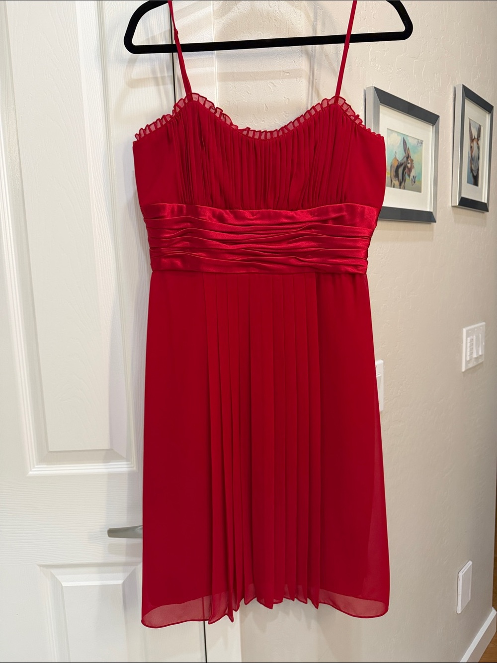 Democracy Red Spaghetti-Strap Pleated Mini Dress